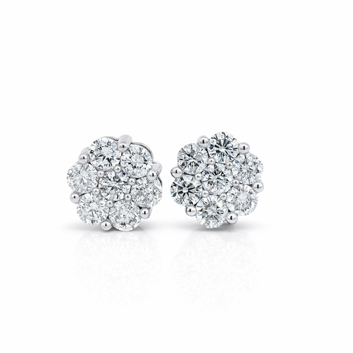 Pendientes de racimo de 7 diamantes de oro blanco de 14 quilates, 2.55 CTW