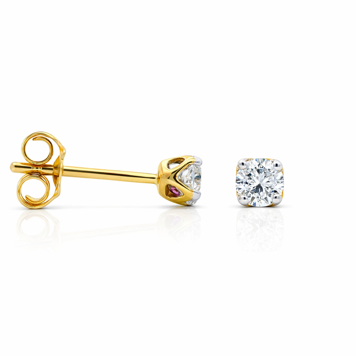 Pendientes de botón de oro amarillo de 14 quilates con diamantes (0,33 CTW)