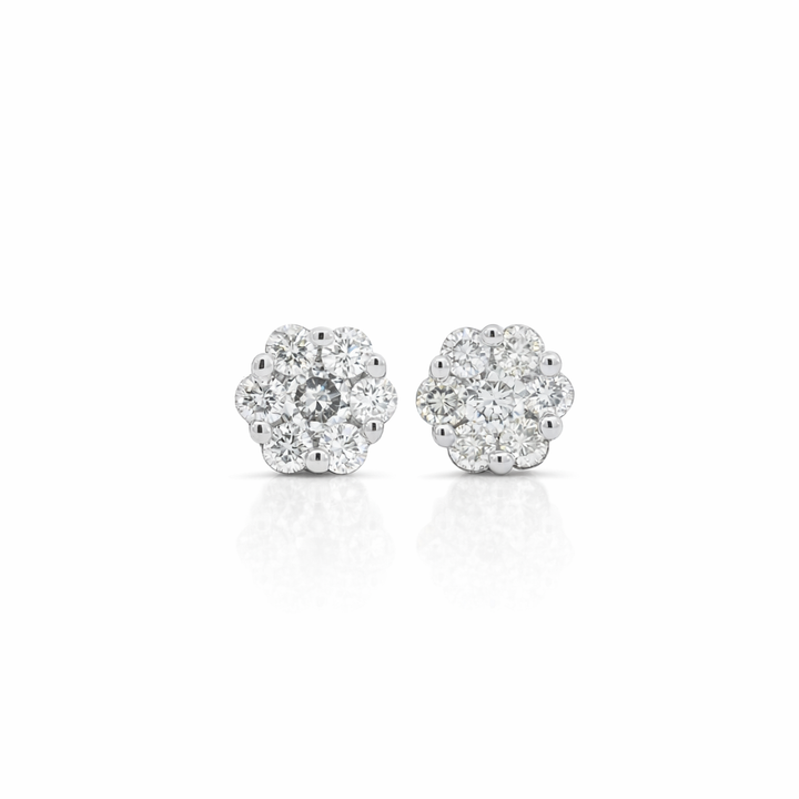 Pendientes de Oro Blanco de 14K con Racimo de Diamantes de 0.34CT