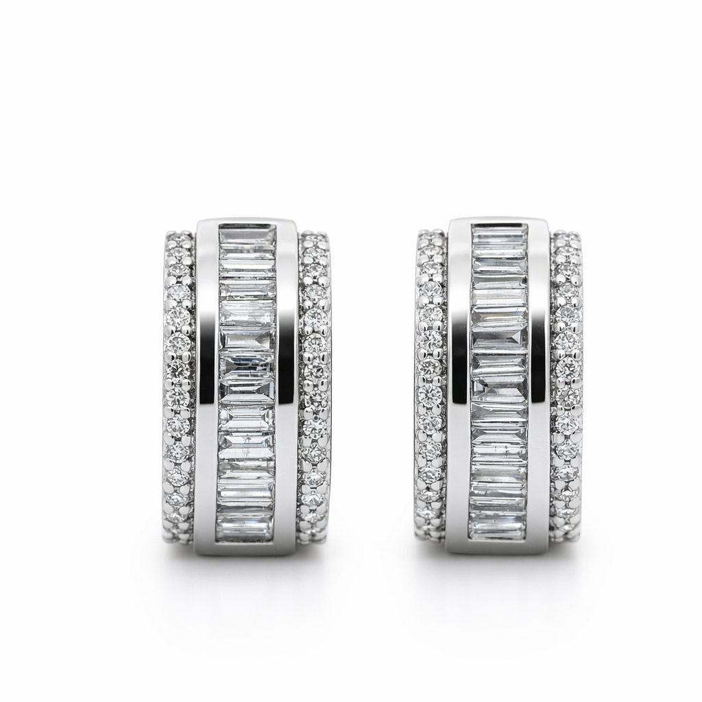 14k White Gold Thick Hoop Diamond Earrings - 1.45ct