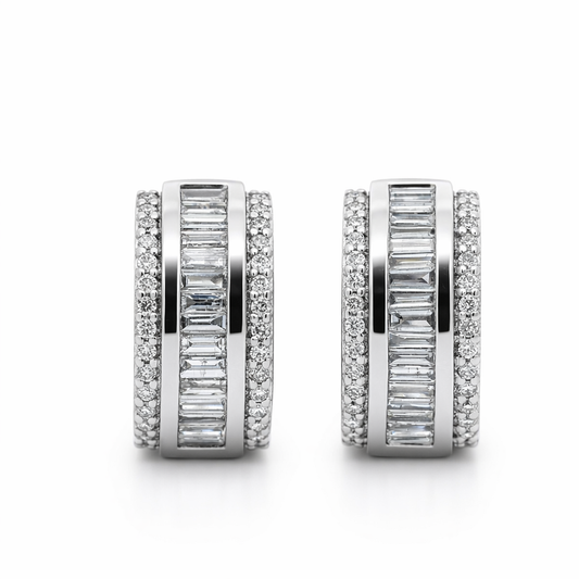 14k White Gold Thick Hoop Diamond Earrings - 1.45ct
