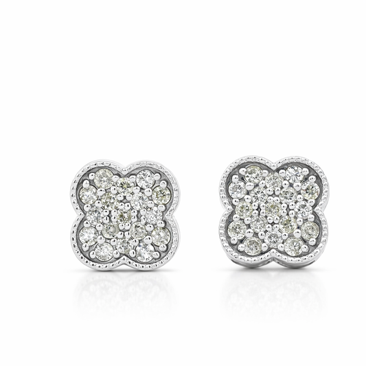 14k White Gold Clover Style Earrings - Fine Jewelry | Bust Down & Co