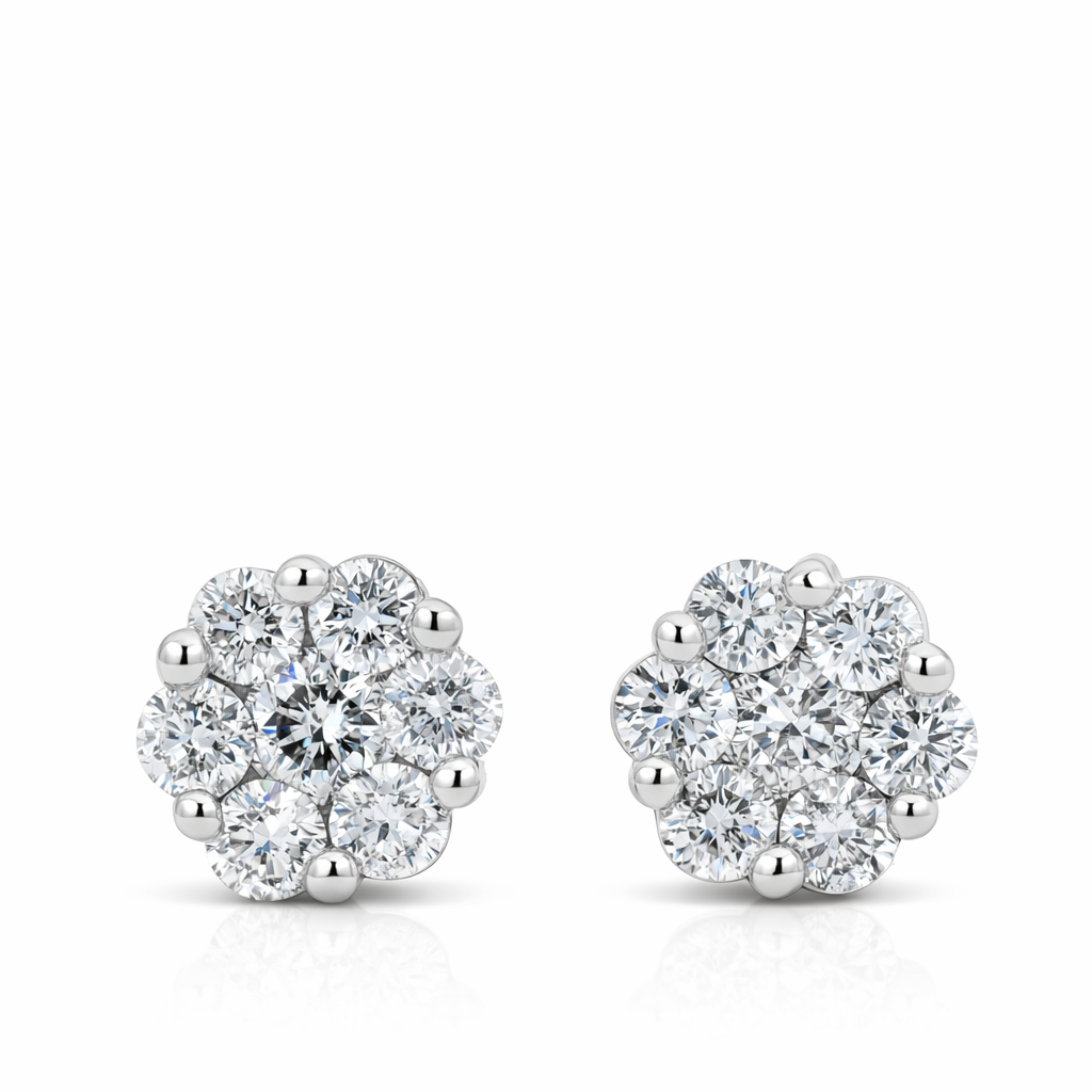 14K White Gold 7-Stone Diamond Cluster Earrings (1.71-1.76 CTW)