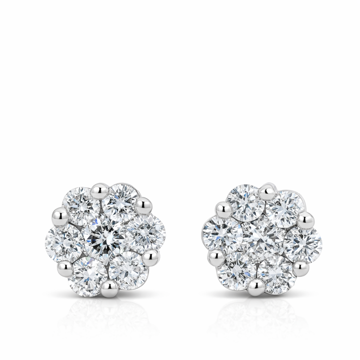 Pendientes de racimo de 7 diamantes en oro blanco de 14 quilates, 1,76 quilates en total