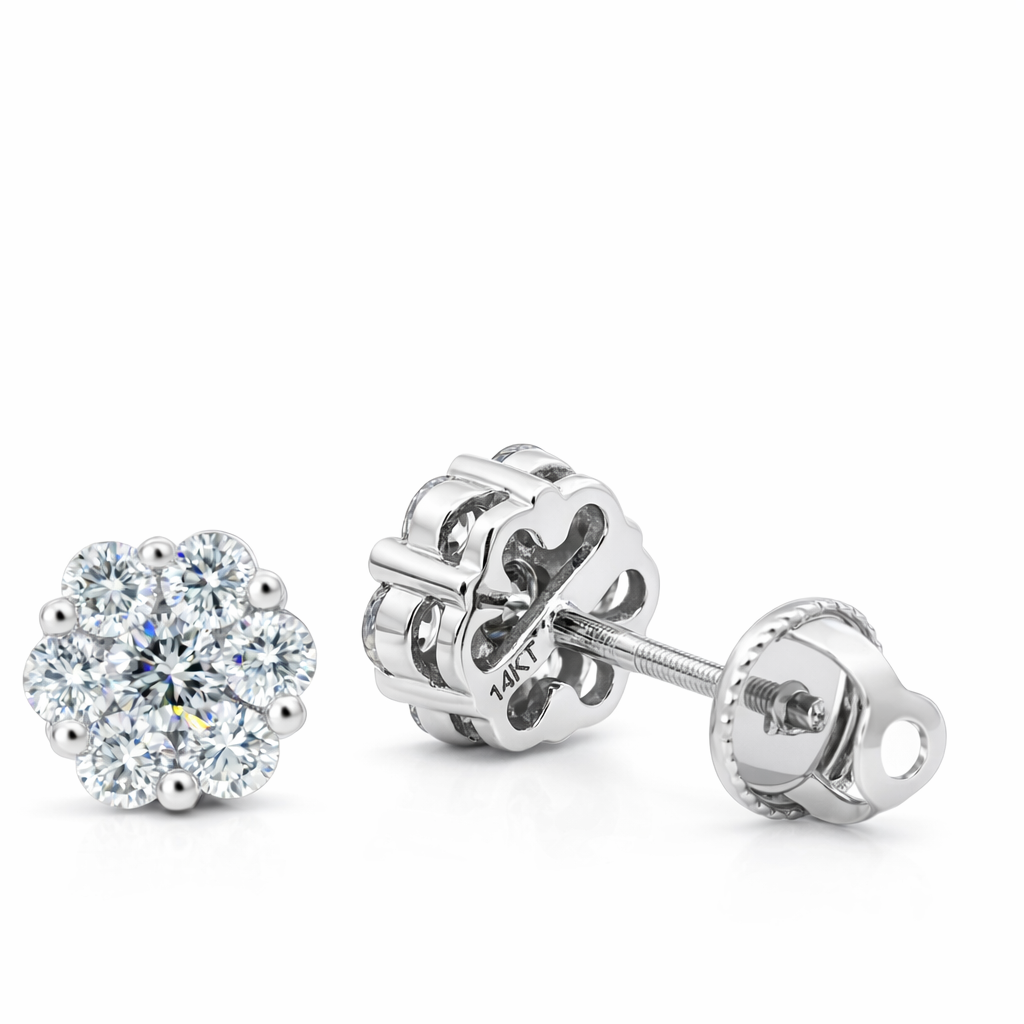 14k White Gold Cluster Style Earrings - Fine Jewelry | Bust Down & Co