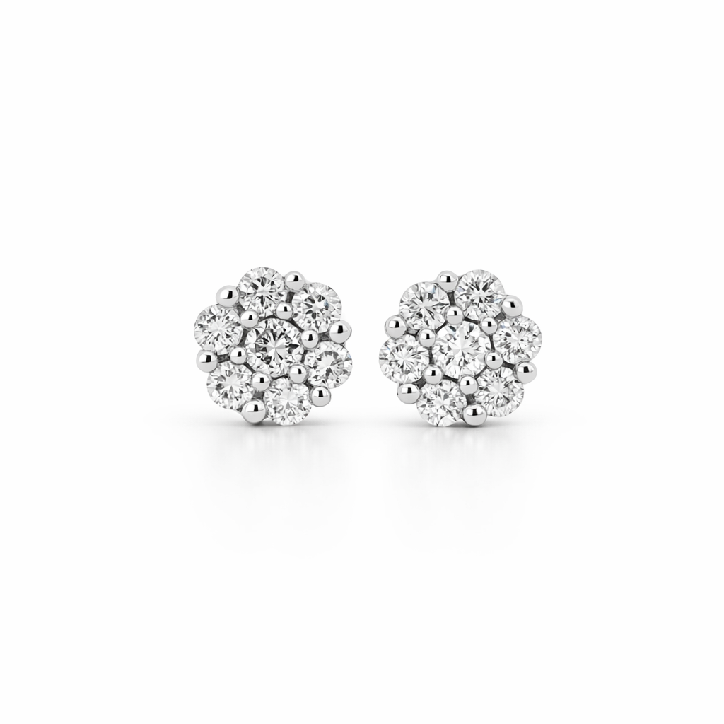 14K White Gold Diamond Cluster Earrings - 0.33 CTW