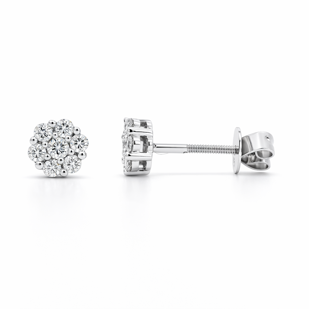 14k White Gold Clusters Style Earrings - Fine Jewelry | Bust Down & Co