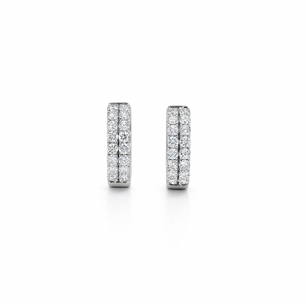 14k White Gold 2-Row Diamond Huggie Earrings (0.55ct)