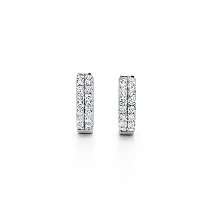 Pendientes de Oro Blanco de 14K con Diamantes de 2 Hileras 0.55CT