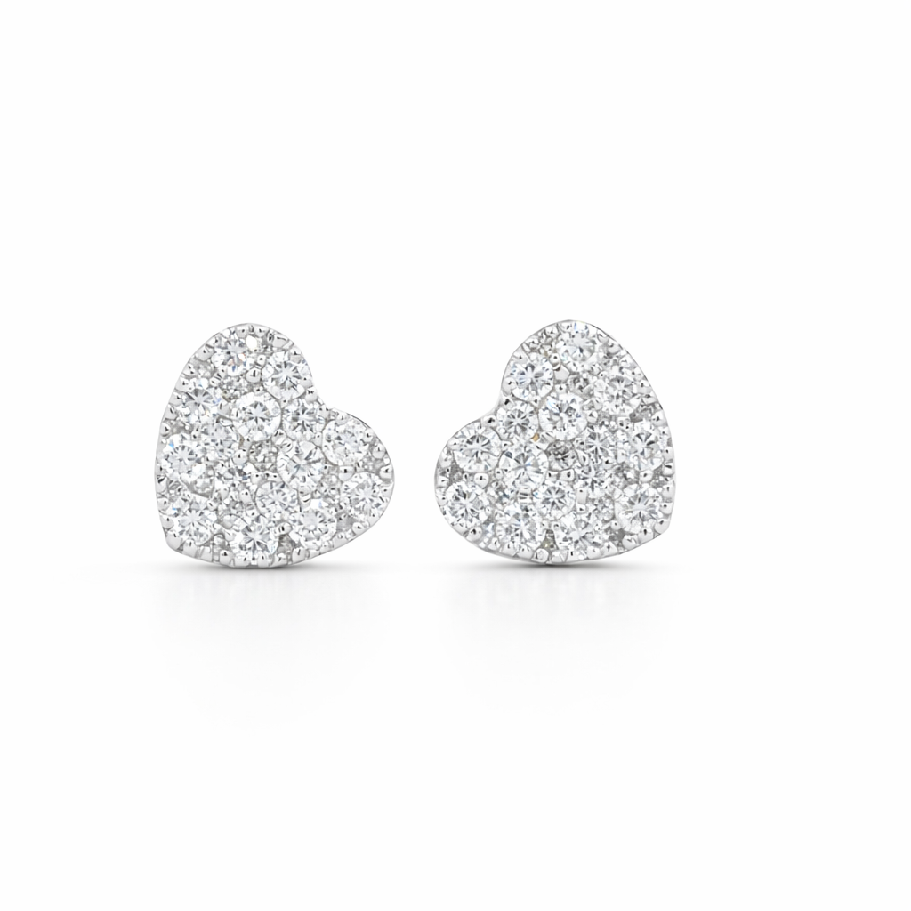 14k White Gold Heart Cluster Diamond Earrings - 0.50ct