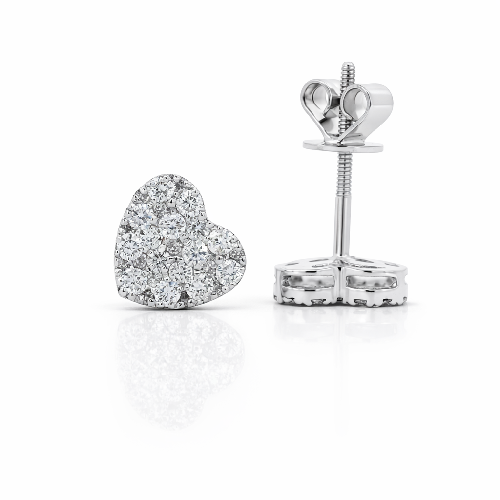 14k White Gold Heart Cluster Earrings - Fine Jewelry | Bust Down & Co