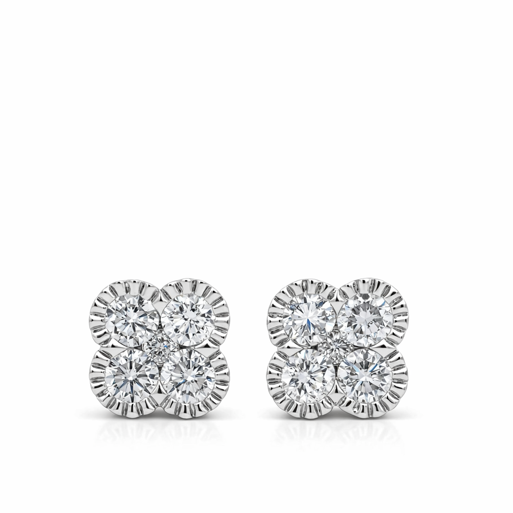 18k White Gold 4 Leaf Clover Diamond Earrings - 0.71ct