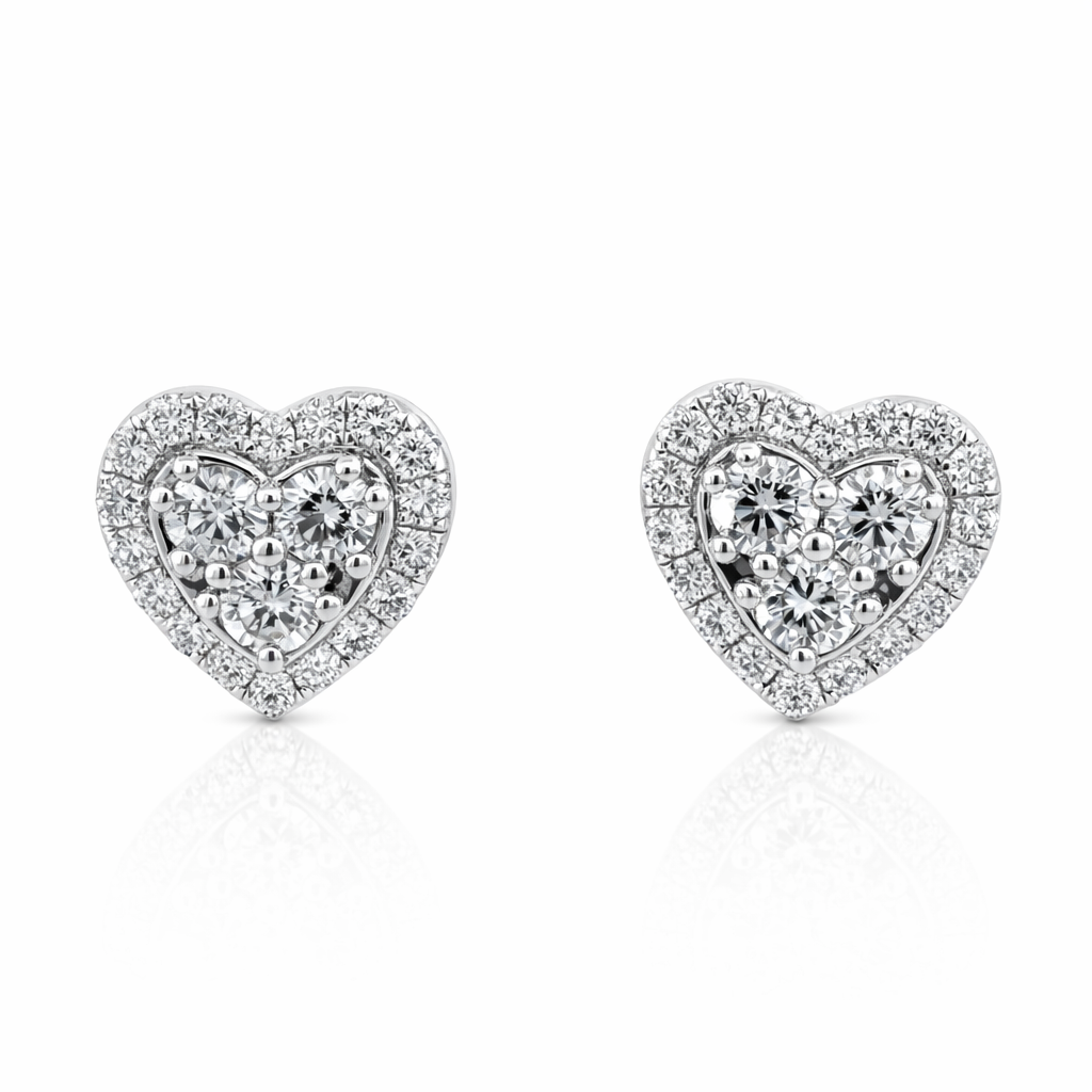 18k White Gold Heart Diamond Earrings (0.70 CTW)