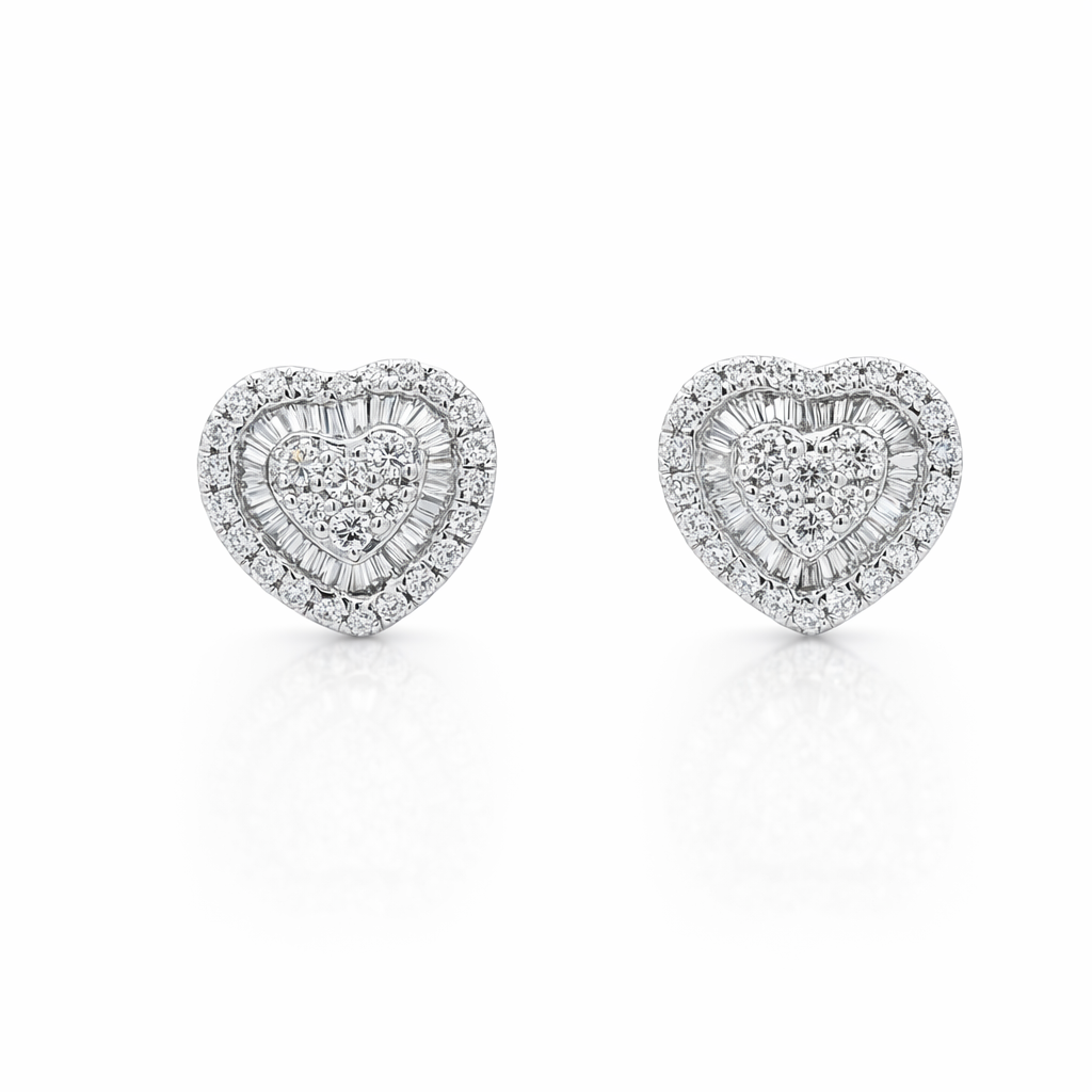 14k White Gold 0.70ct Diamond Heart Style Earrings
