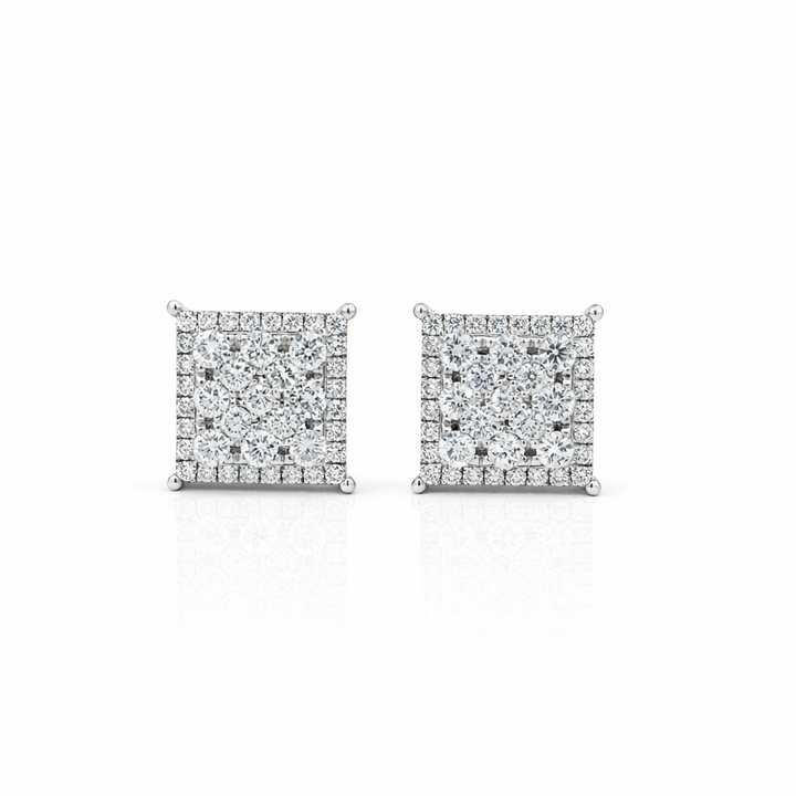 Pendientes de oro blanco de 14 quilates con grupo de diamantes cuadrados 1.50 CTW
