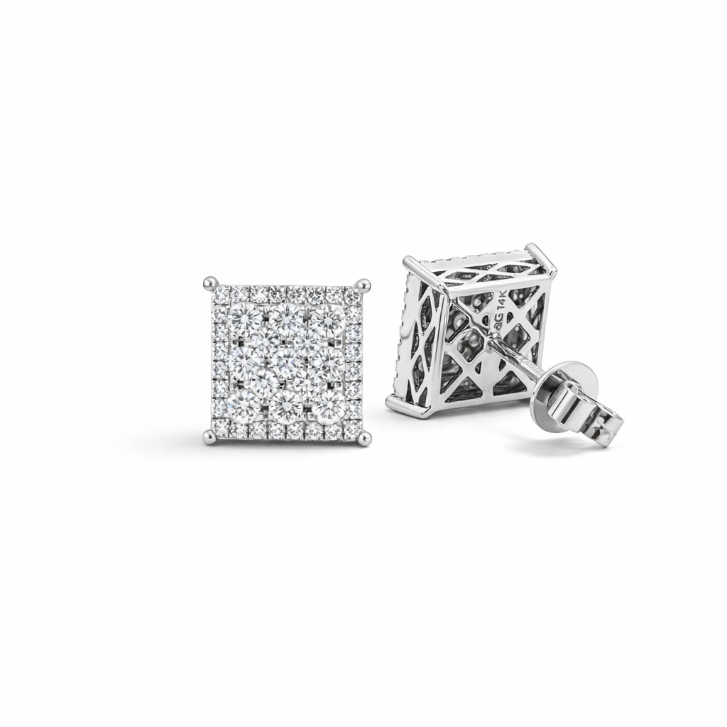 14k White Gold Sqaure Clusters Earrings - Fine Jewelry | Bust Down & Co