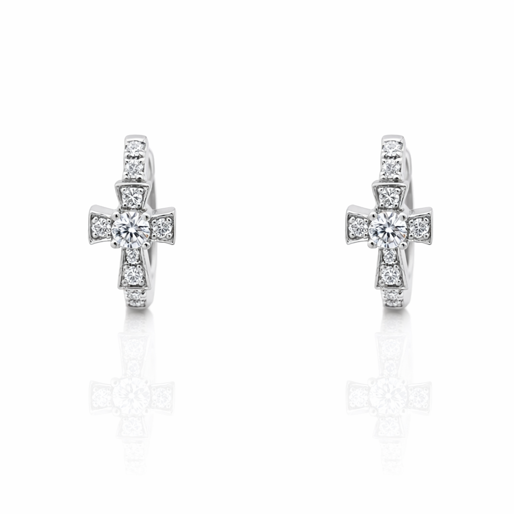 14k White Gold Cross Style Earrings - Fine Jewelry | Bust Down & Co