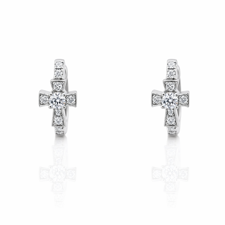 Pendientes de cruz con diamantes de oro blanco de 14 quilates, 0,26 CT