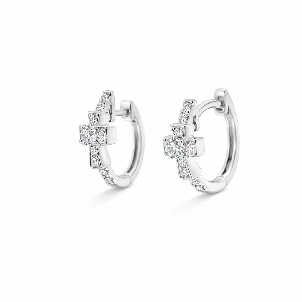 14k White Gold Cross Style Earrings - Fine Jewelry | Bust Down & Co