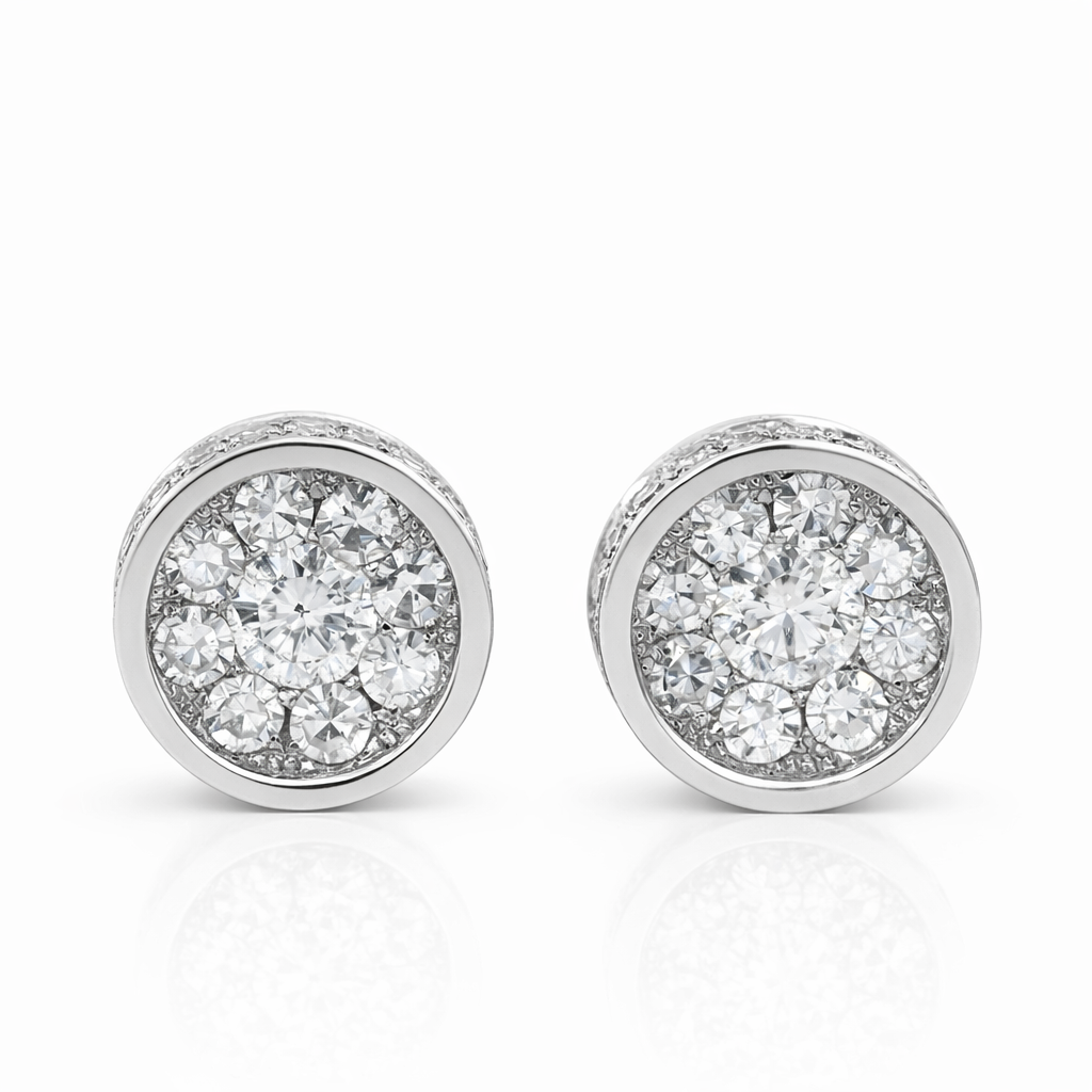 14k White Gold Round Cluster Diamond Earrings (1.04 CTW)