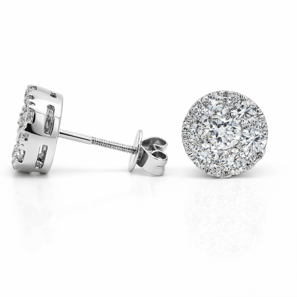 14k White Gold Round Cluster Style Earrings - Fine Jewelry | Bust Down & Co