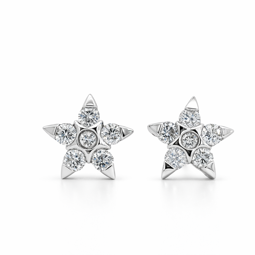 18k White Gold Star Diamond Earrings - 0.55ct