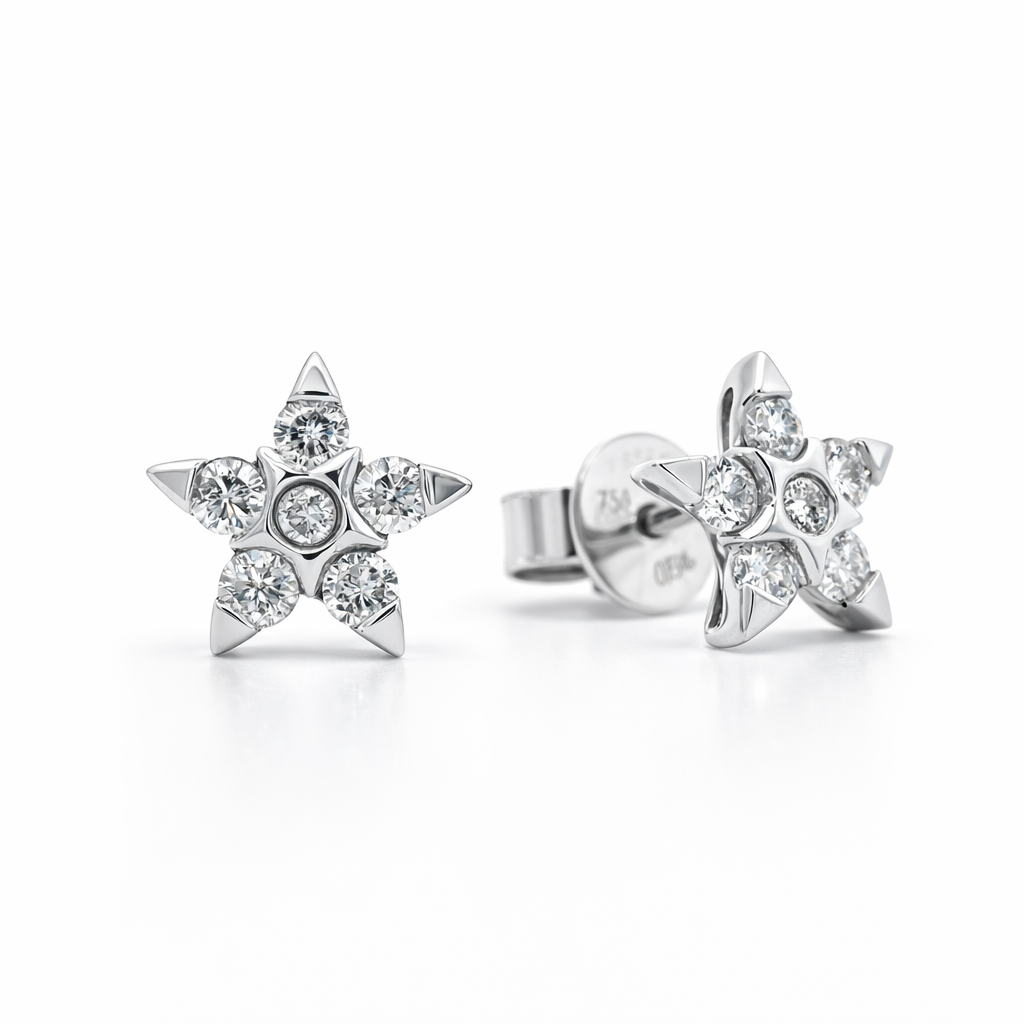 18k White Gold Star Style Earrings - Fine Jewelry | Bust Down & Co
