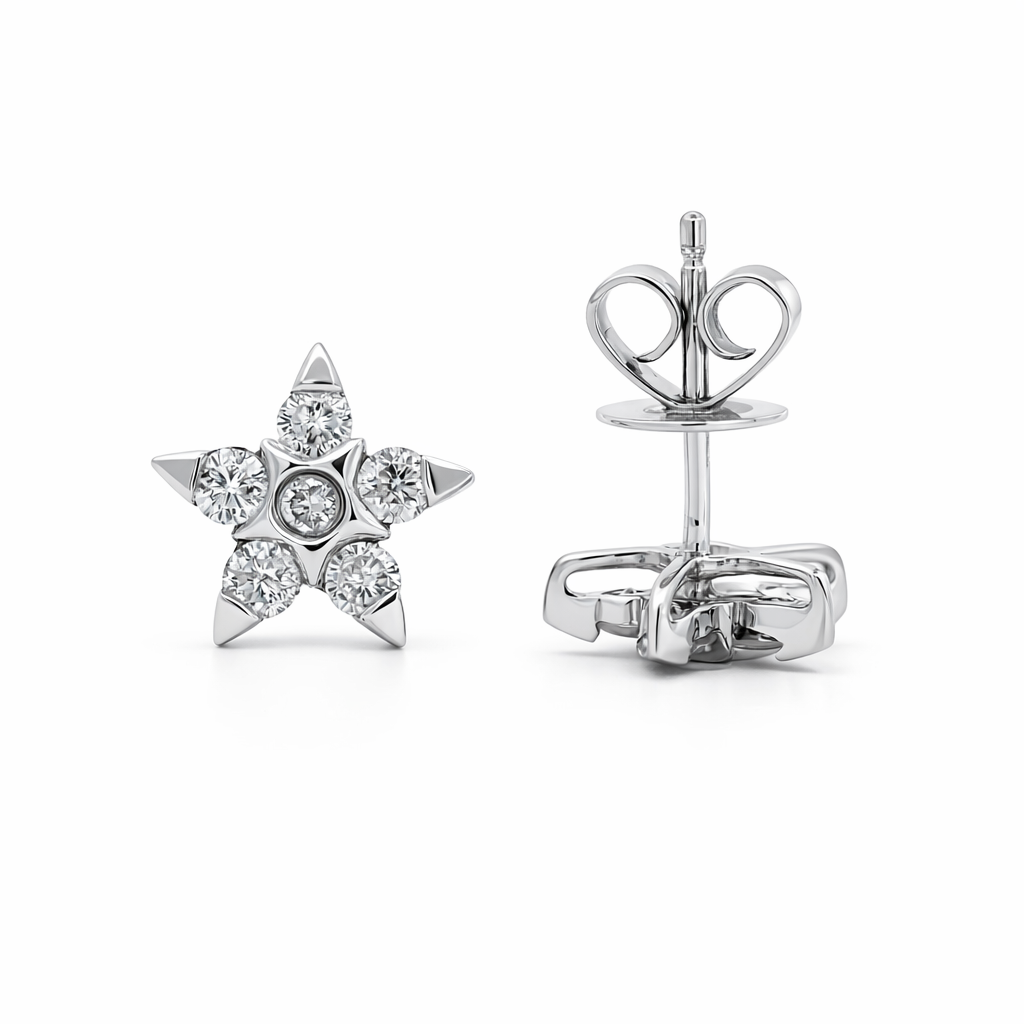 18k White Gold Star Style Earrings - Fine Jewelry | Bust Down & Co