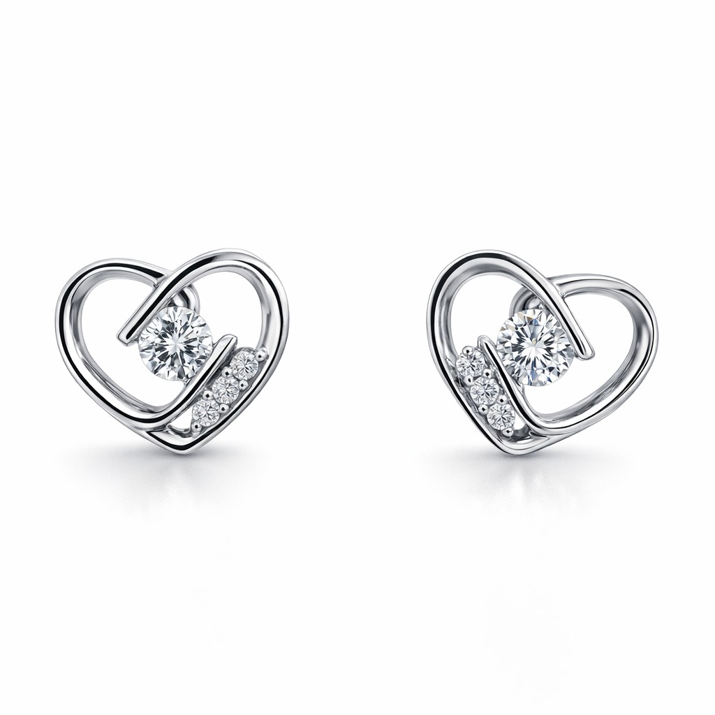 18k White Gold Heart Diamond Earrings - 0.36ct