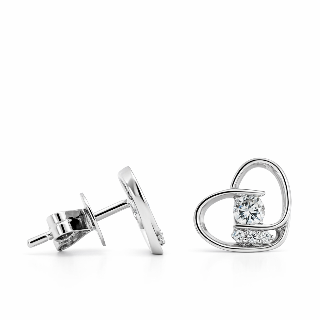 18k White Gold Heart Style Earrings - Fine Jewelry | Bust Down & Co