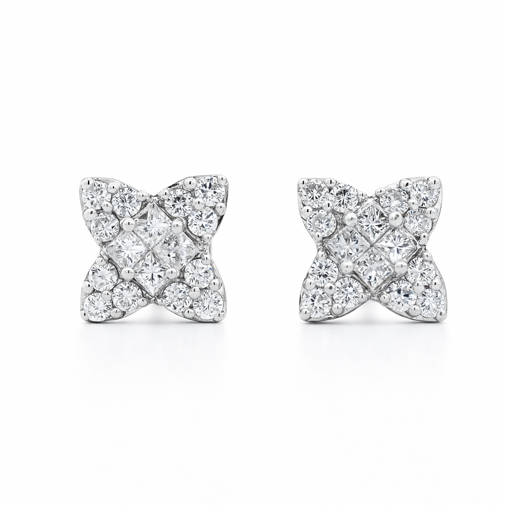 18k White Gold 0.87ct Princess Cut Diamond Star Earrings