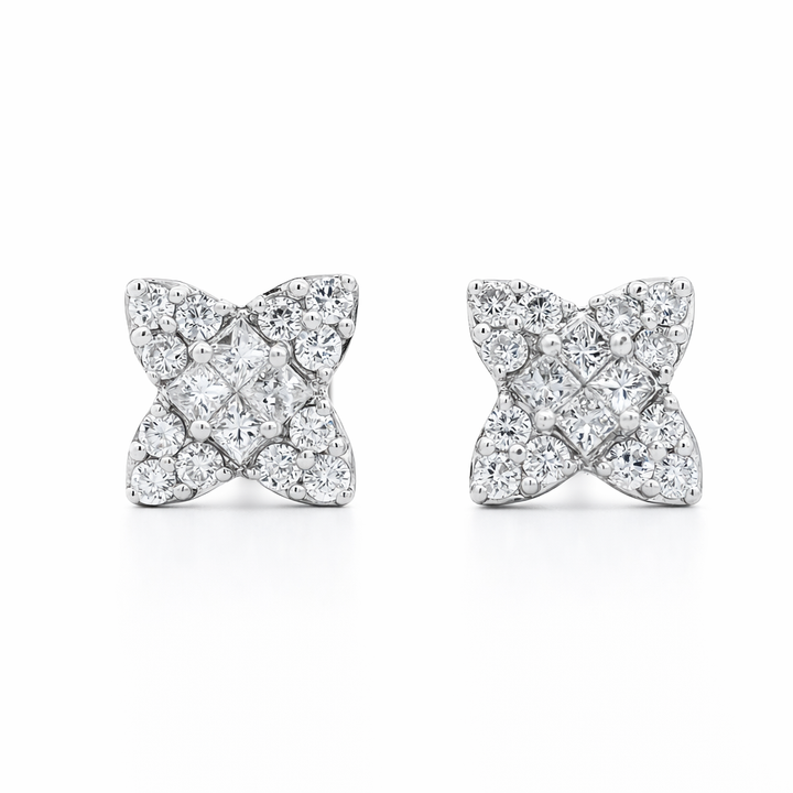 Pendientes de oro blanco de 18 quilates con diamantes de talla princesa de 0,87 quilates
