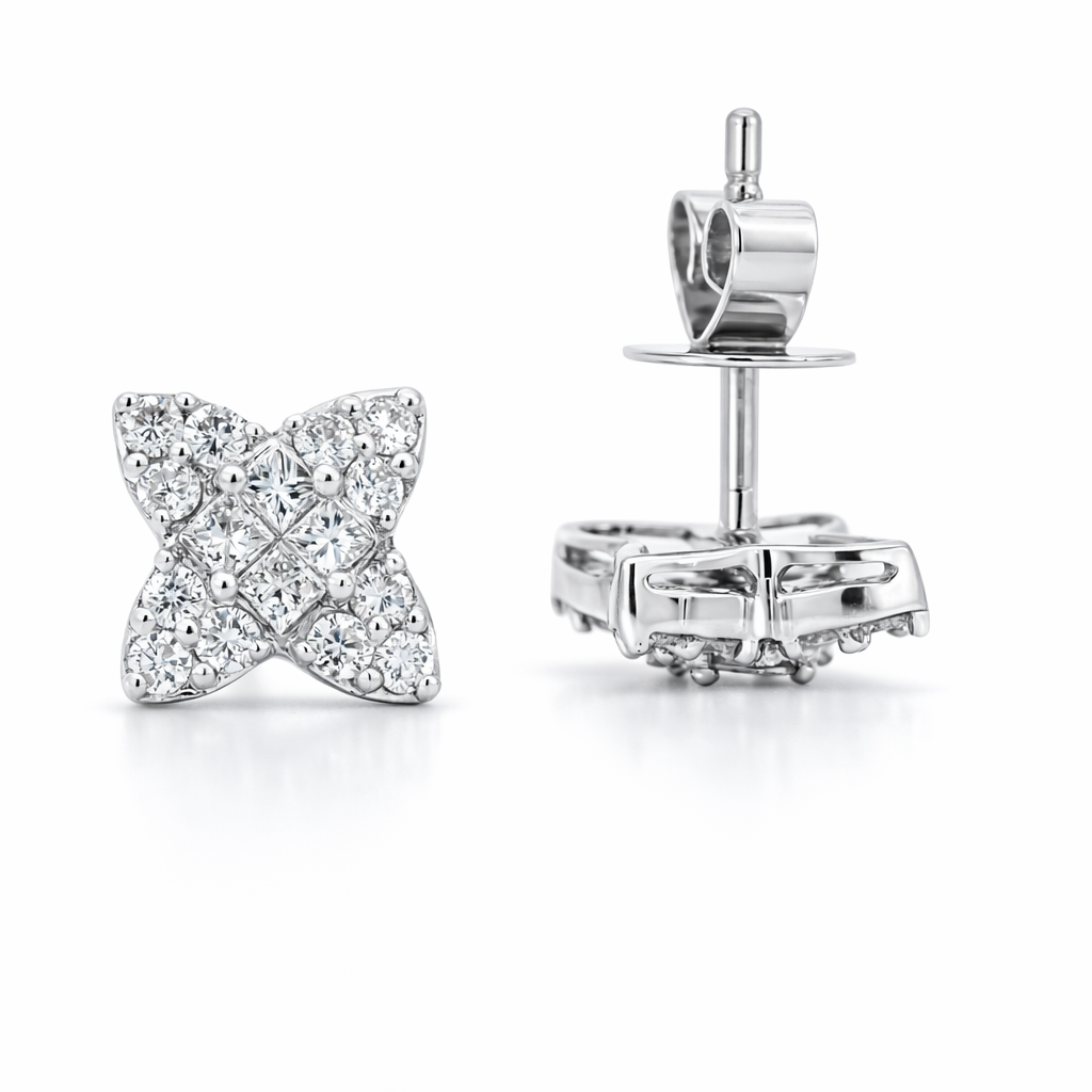 18k White Gold Star Style Earrings - Fine Jewelry | Bust Down & Co