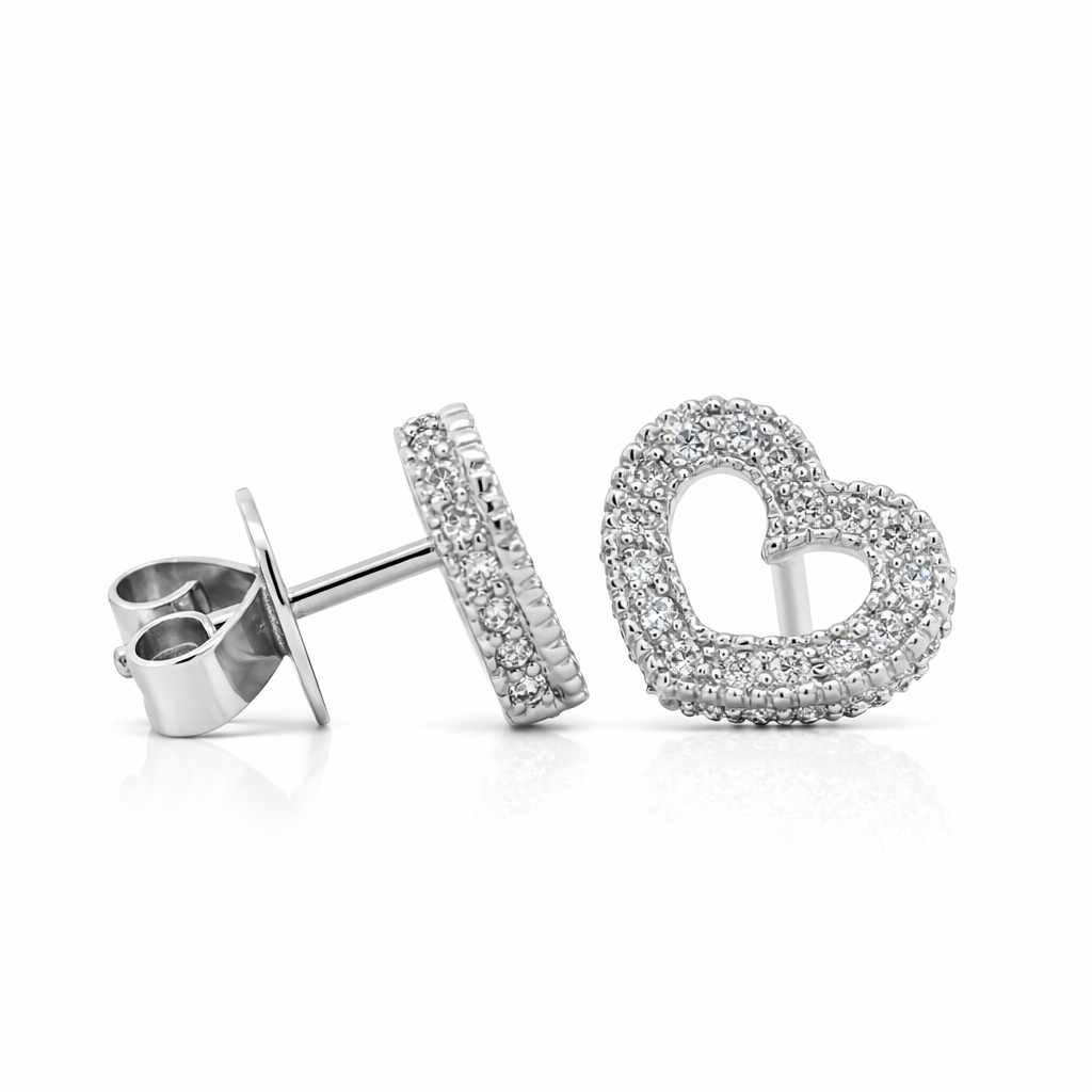18k White Gold Heart Style Earrings - Fine Jewelry | Bust Down & Co