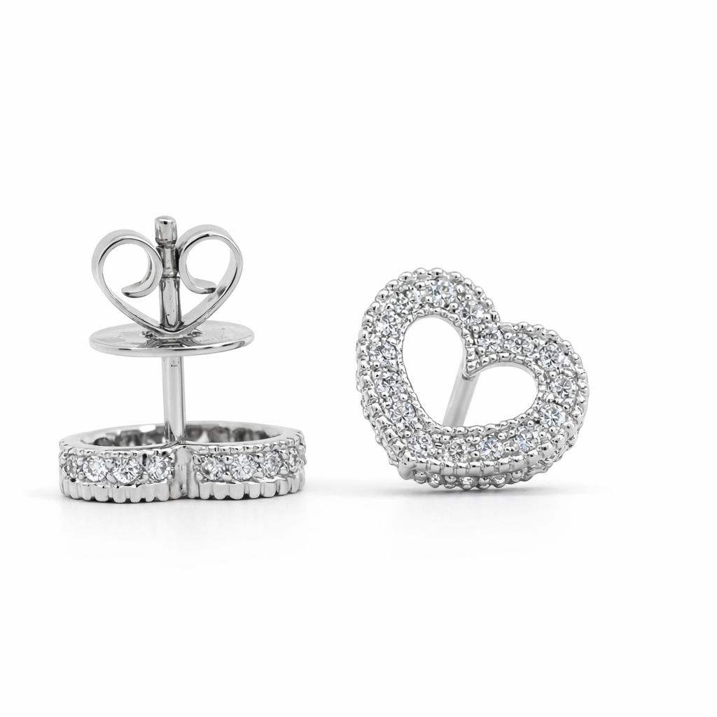 18k White Gold Heart Style Earrings - Fine Jewelry | Bust Down & Co