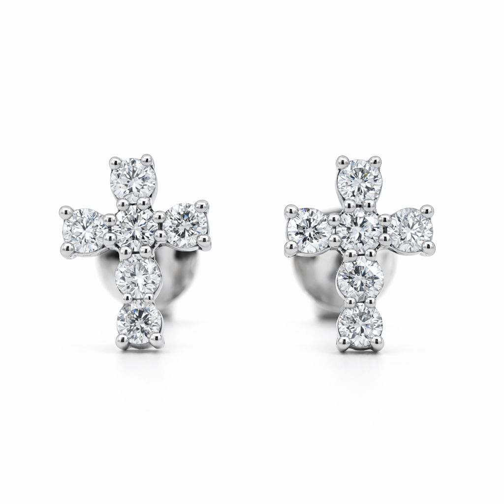 18k White Gold Diamond Cross Earrings - 0.58ct
