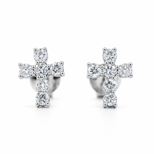 18k White Gold Diamond Cross Earrings - 0.58ct