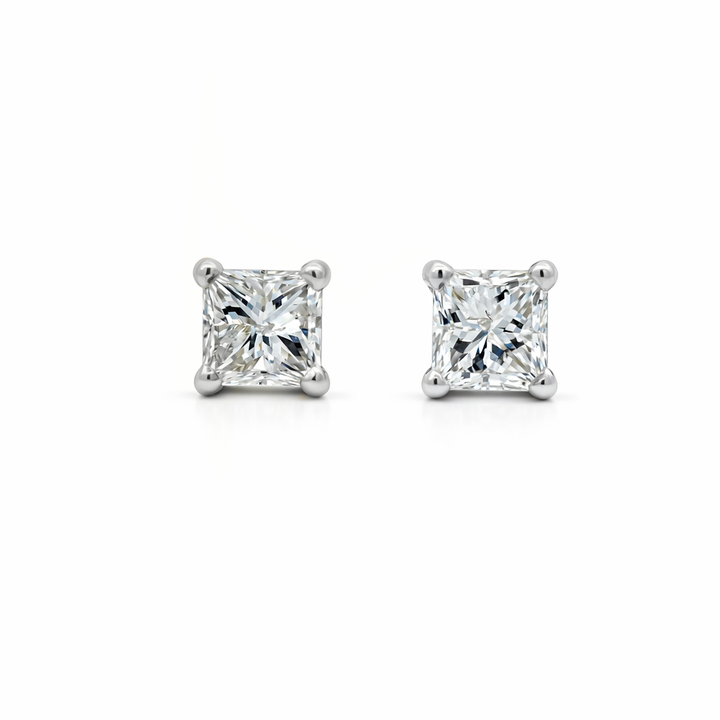 Pendientes de tuerca de diamante de 1,00 CT, corte princesa, en oro blanco de 14K