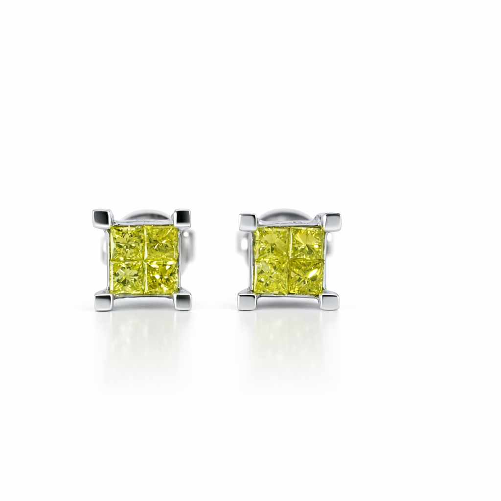 14K White Gold 0.30ct Canary Yellow Diamond Stud Earrings