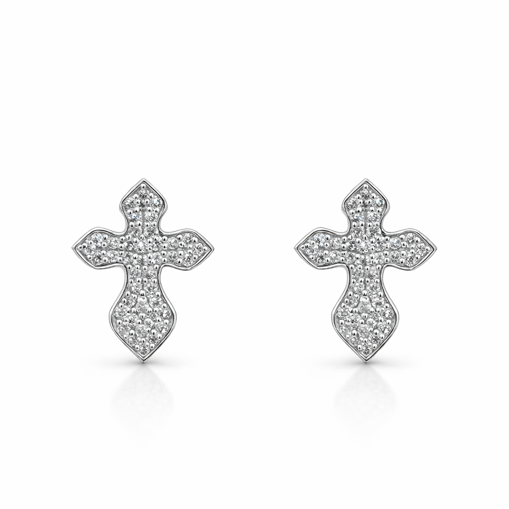 10K White Gold 0.45ct Round Diamond Cross Earrings