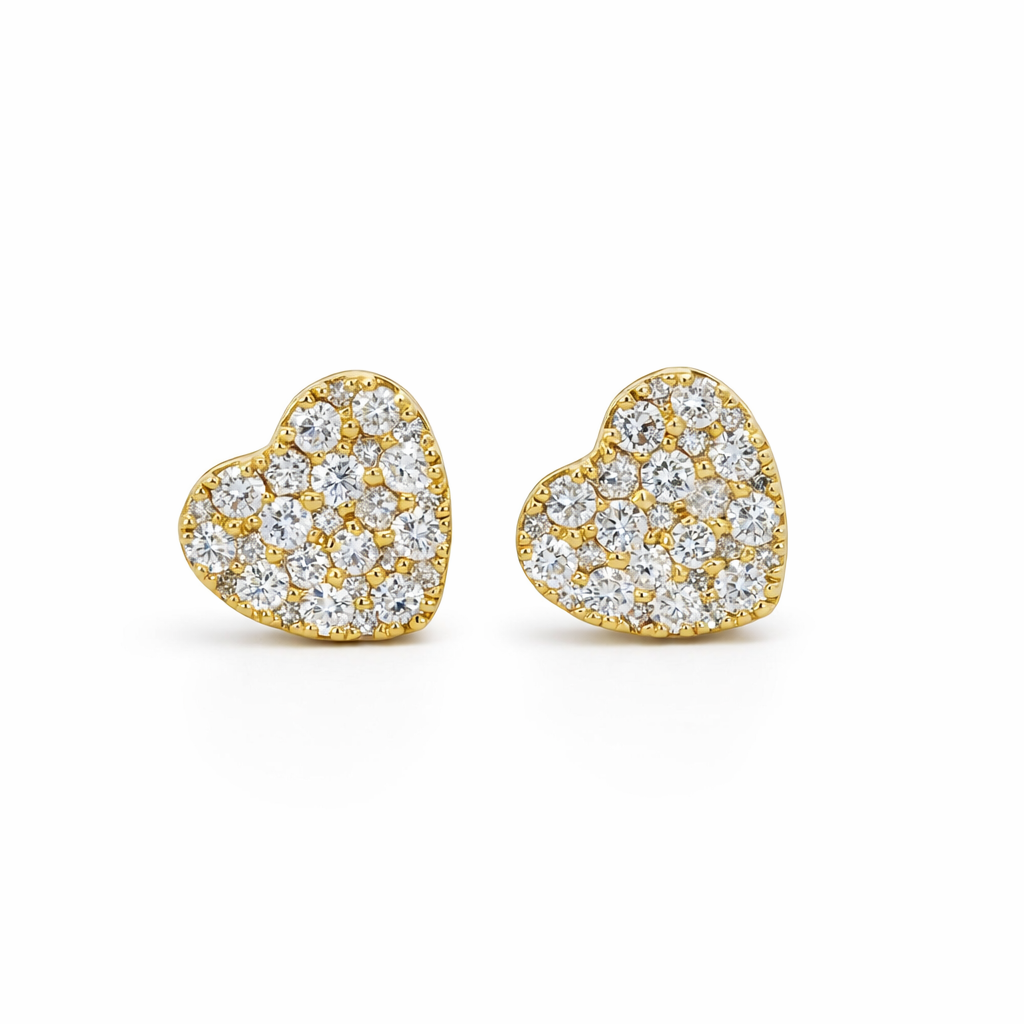 14k Yellow Gold 0.50ct Diamond Heart Cluster Earrings