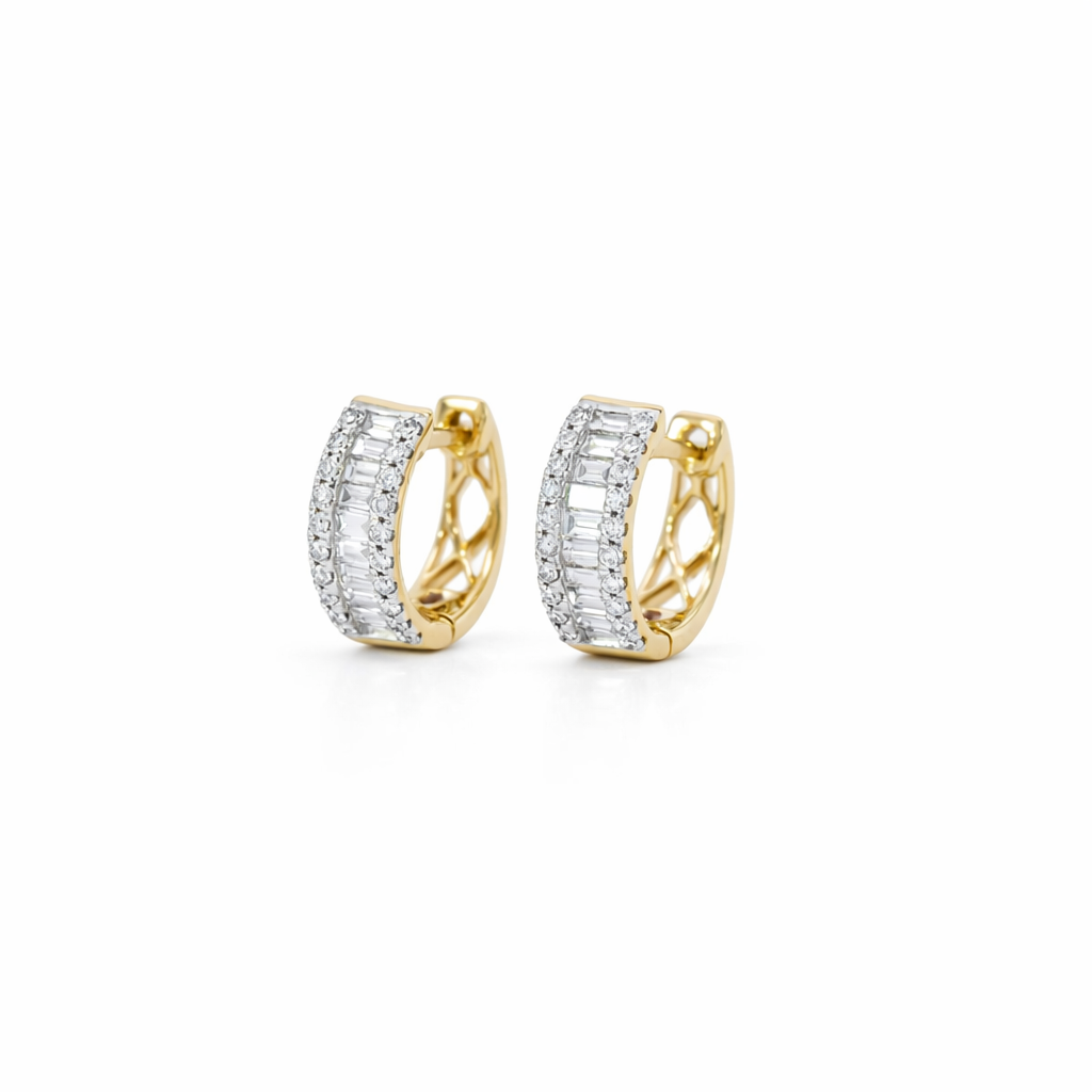 14K Yellow Gold Diamond Huggie Earrings - 0.40ct