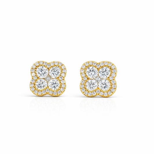 1.01ct Diamond Clover Earrings in 18K Yellow Gold