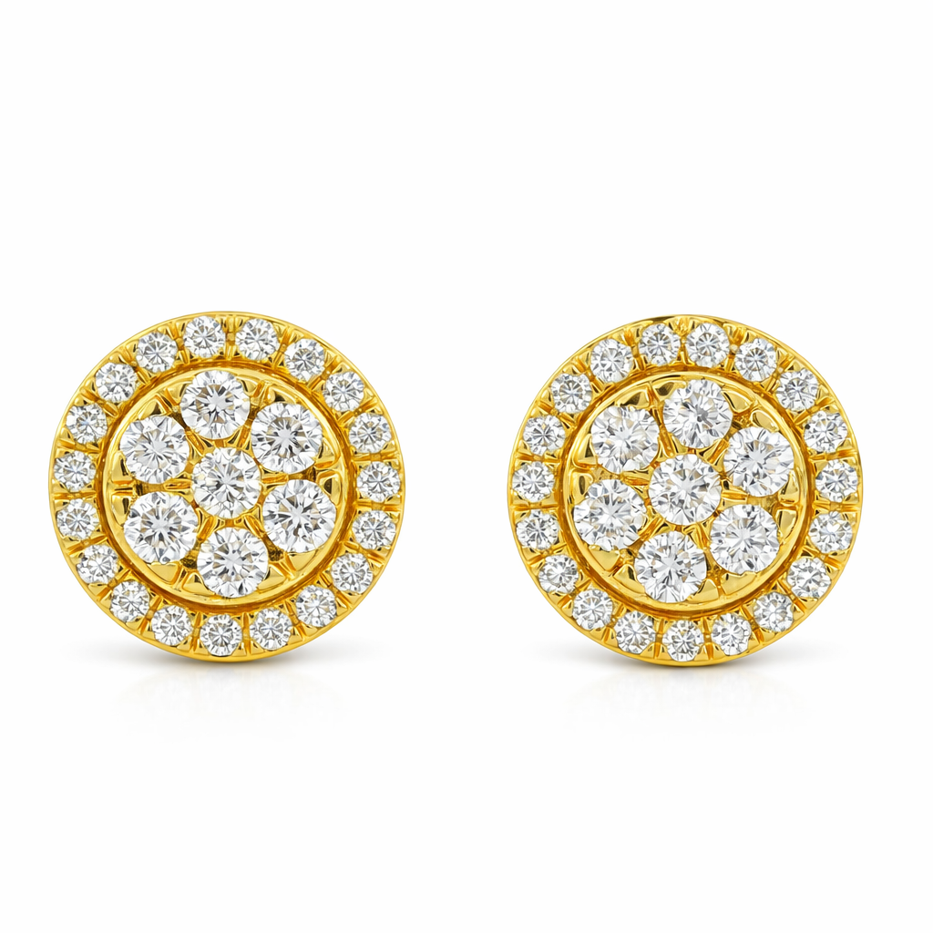 10K Yellow Gold 1.00 CTW Diamond Round Cluster Earrings