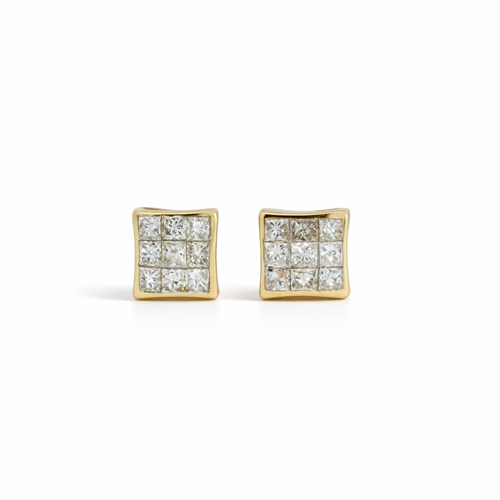 14k Yellow Gold Princess Cut Diamond Square Earrings 0.30ct