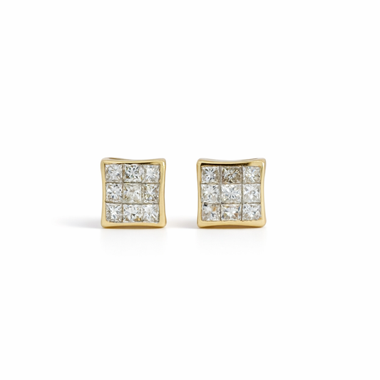 14k Yellow Gold Princess Cut Diamond Square Earrings 0.30ct