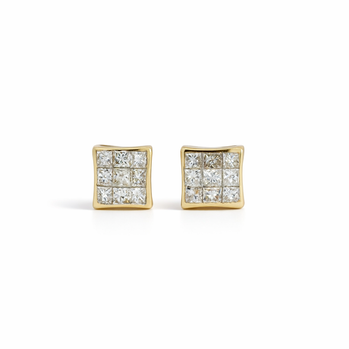 Pendientes cuadrados de oro amarillo de 14K con diamantes talla princesa de 0.30CT