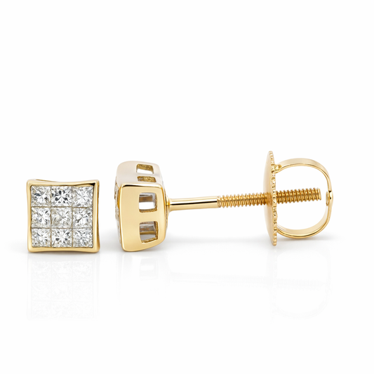 14k Yellow Gold Square Earrings Earrings - Fine Jewelry | Bust Down & Co