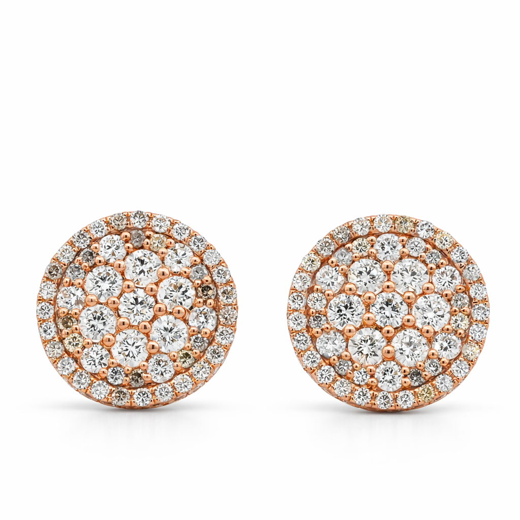 18k Yellow Gold 1.25ct Diamond Circle Cluster Earrings