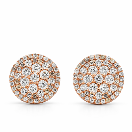 18k Yellow Gold 1.25ct Diamond Circle Cluster Earrings